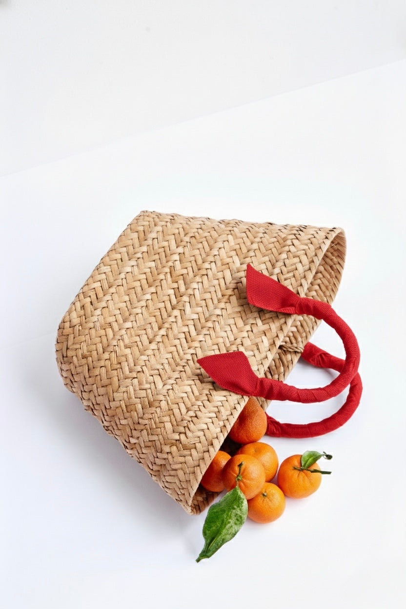 Rosie Woven Straw Ribbon-Handle Tote – Kayu