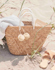 St Tropez Pom Pom Straw Tote