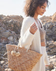 St Tropez Pom Pom Straw Tote