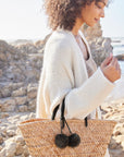 St Tropez Pom Pom Straw Tote