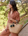 St Tropez Pom Pom Straw Tote