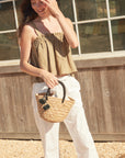 Mini St Tropez Pom Pom Straw Tote