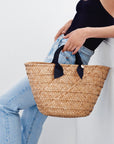 Rosie Woven Straw Ribbon-Handle Tote