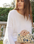 Hana Embroidered Straw Clutch Bag