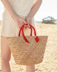 Rosie Woven Straw Ribbon-Handle Tote