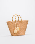 St Tropez Pom Pom Straw Tote